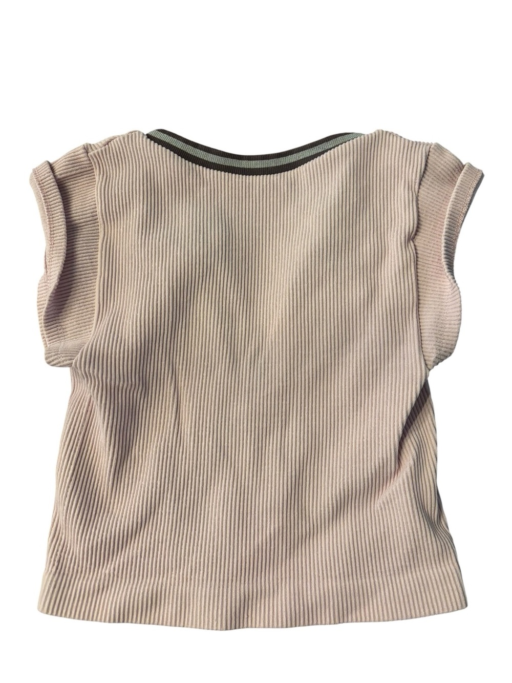 Urban Outfitters Beige Ribbed Scoop Neck Baby Tee with Green Trim - Picture 3 of 3